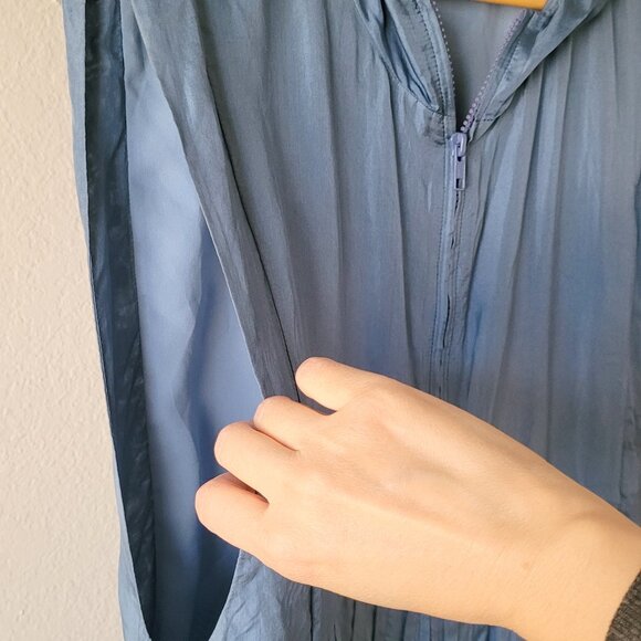 Vintage Blue Silk Hooded Zip Dress, Sleeveless Loose Fit Cover-Up/Size M - Picture 5 of 7